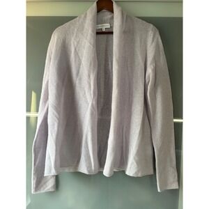 $315 WHITE+WARREN 100% Cashmere Mini Trapeze Cardigan Lavender Open Front Medium